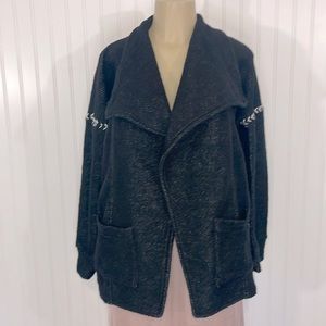 Lucky Brand Black Shawl Collar Soft Jacket Drop Shoulder Patch Pockets Small